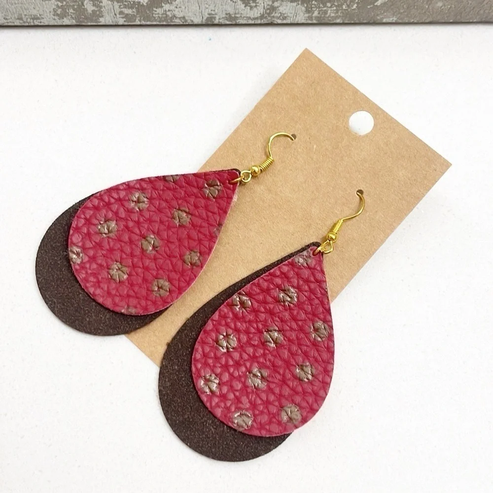 Polkadot print teardrop hand made earrings